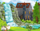 Замок Страны чудес с водопадом